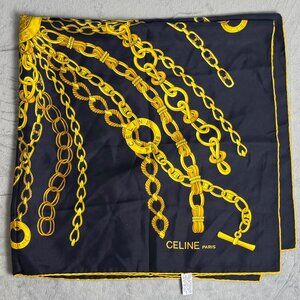 Celine Paris Silk Navy Blue Equestrian Print Scarf